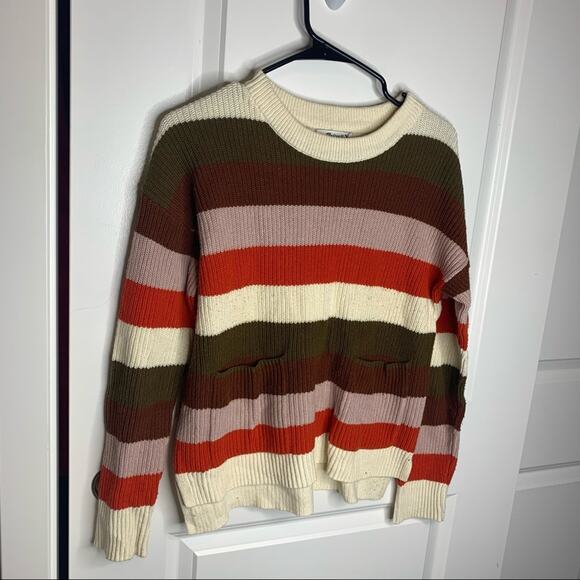 Madewell Multicolor Stripe Knit Patch Pocket Sweater Size XS - Picture 2 of 9
